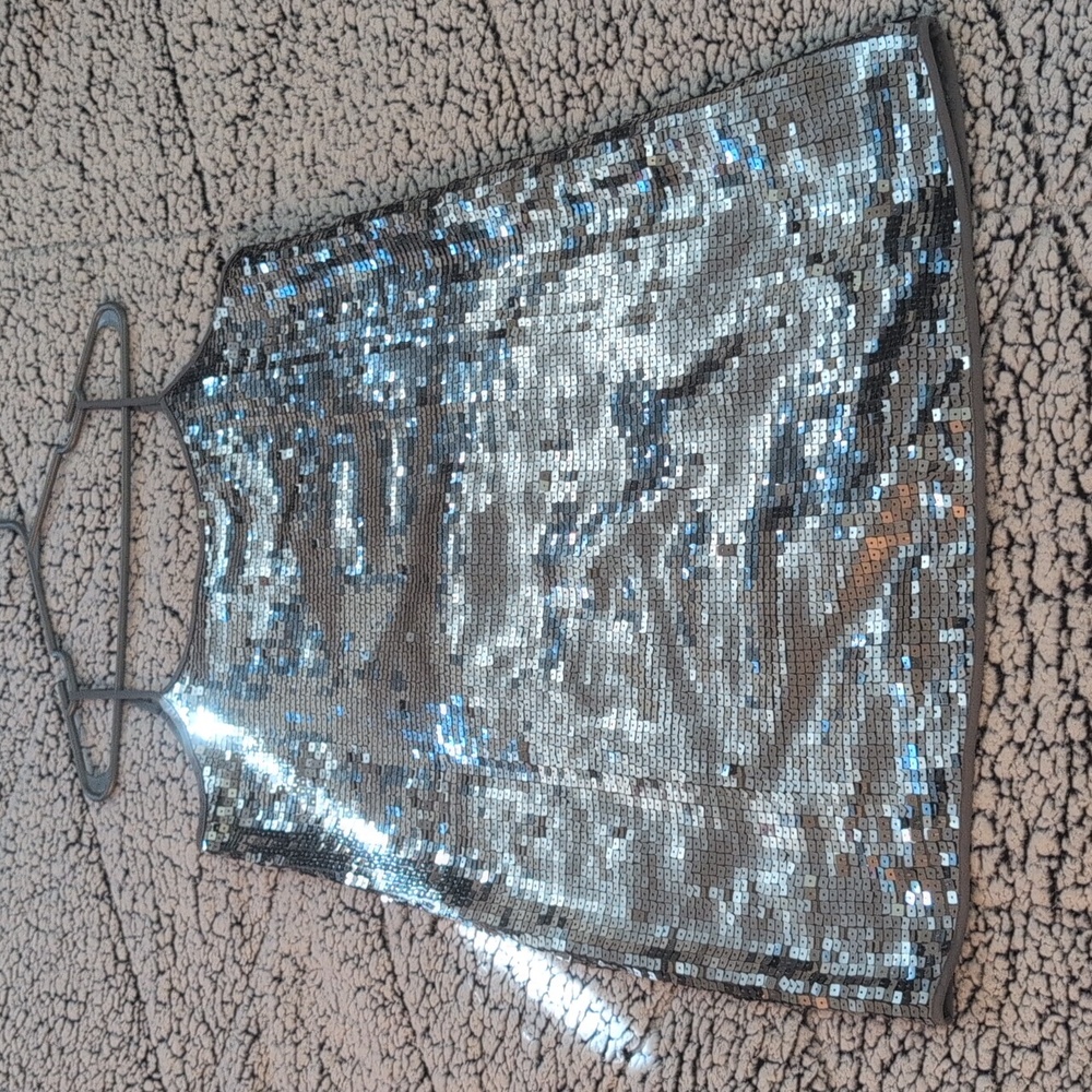 Joe Fresh| NWT Silver Spaghetti Strap Square Sequined Dress